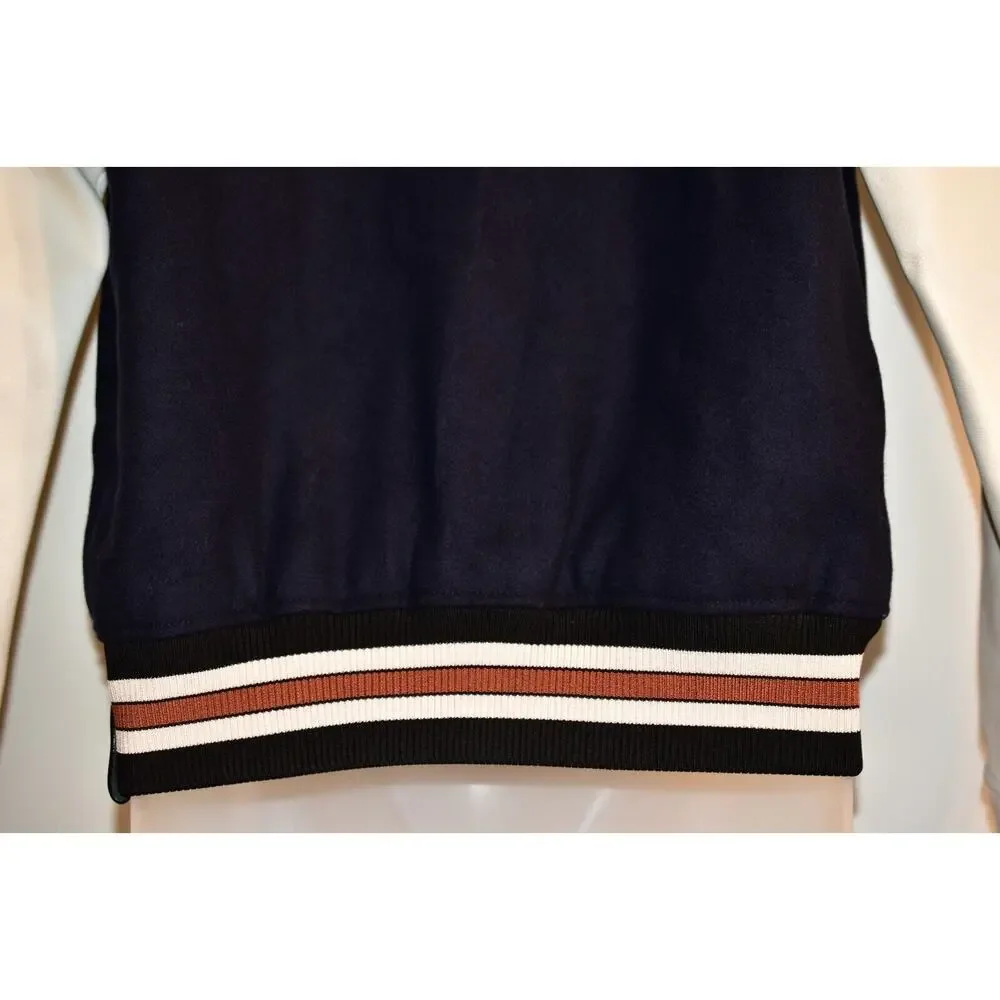 COACH 4 Riverdale Varsity Jacket White Leather Navy Bomber Ice Cream Patch Rare